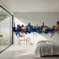 Bloomington Indiana Skyline Blue & Bronze Mural Wallpaper - room preview 06