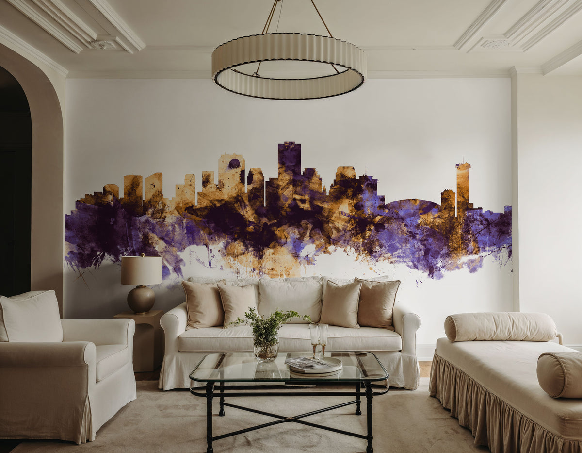 New Orleans Louisiana Skyline Purple & Gold Mural Wallpaper - room preview 06