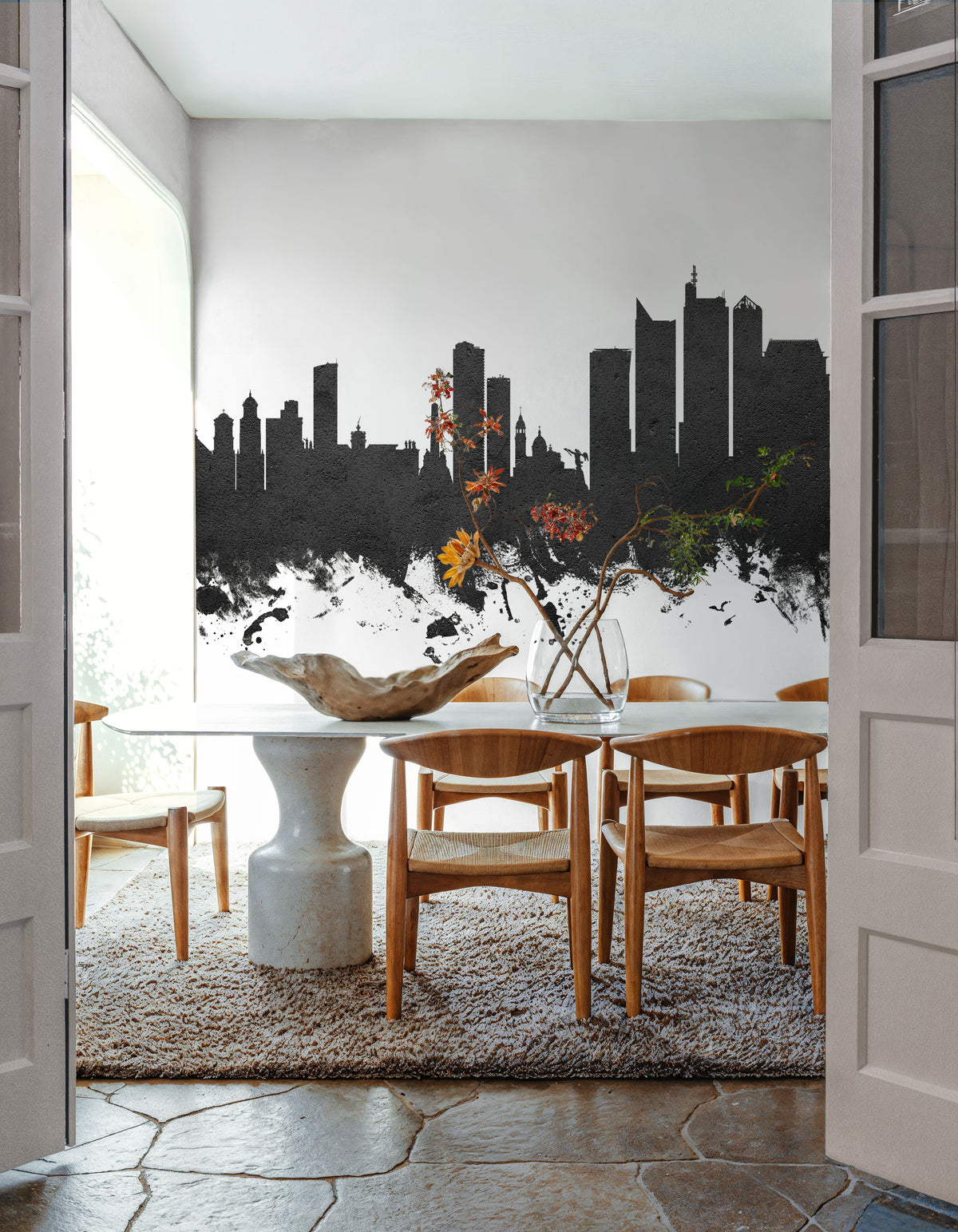 Manila Philippines Skyline Black & White Mural Wallpaper - room preview 06