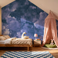Painted Dreamy Clouds, Purple Mural Wallpaper - room preview 06