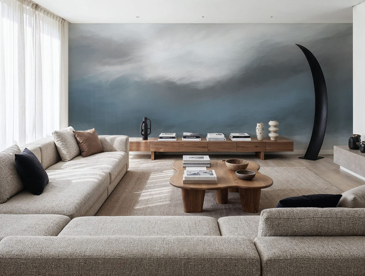 The Silent Horizon, Dusty Blue Mural Wallpaper - room preview 06