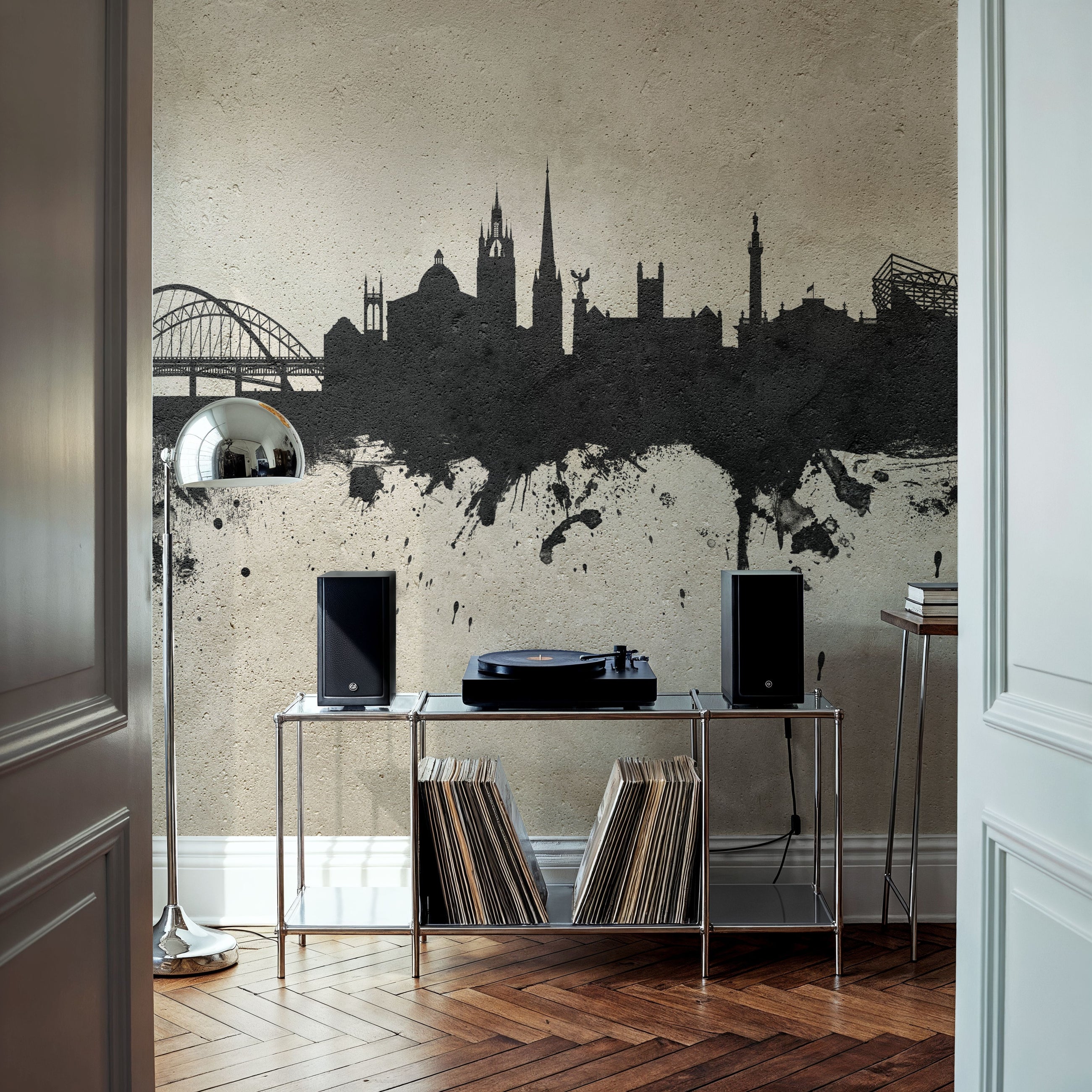 Newcastle England Skyline Concrete Mural Wallpaper