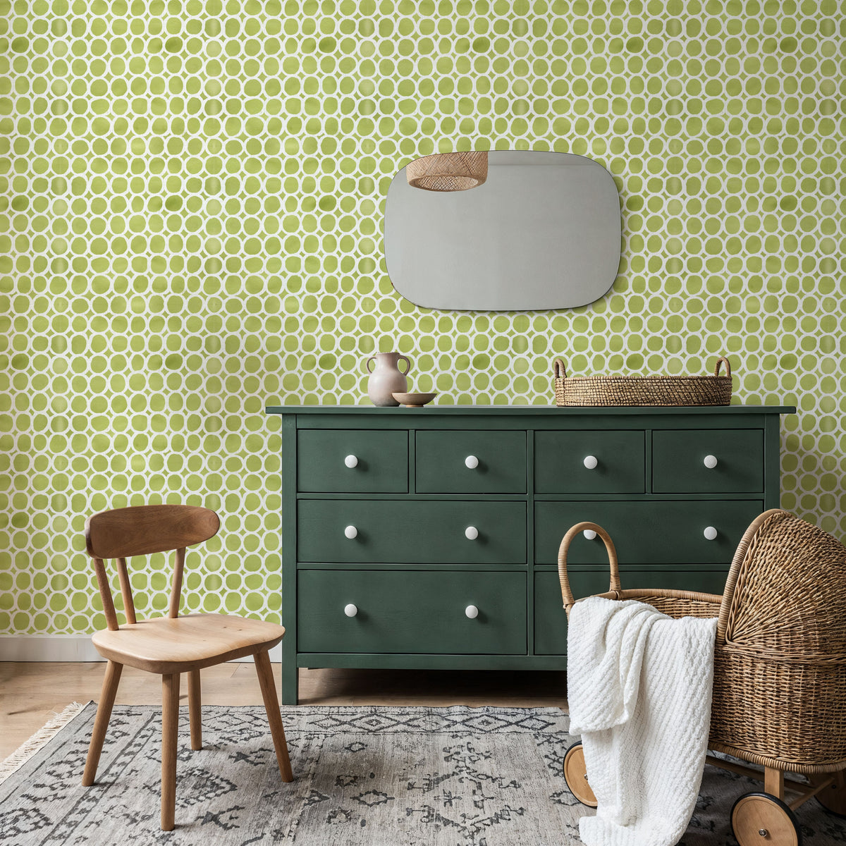 Mixed Green Circles Inverse Mural Wallpaper - room preview 06