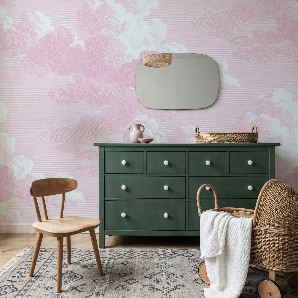 Intaglio Clouds, Blush Pink Mural Wallpaper - room preview 06