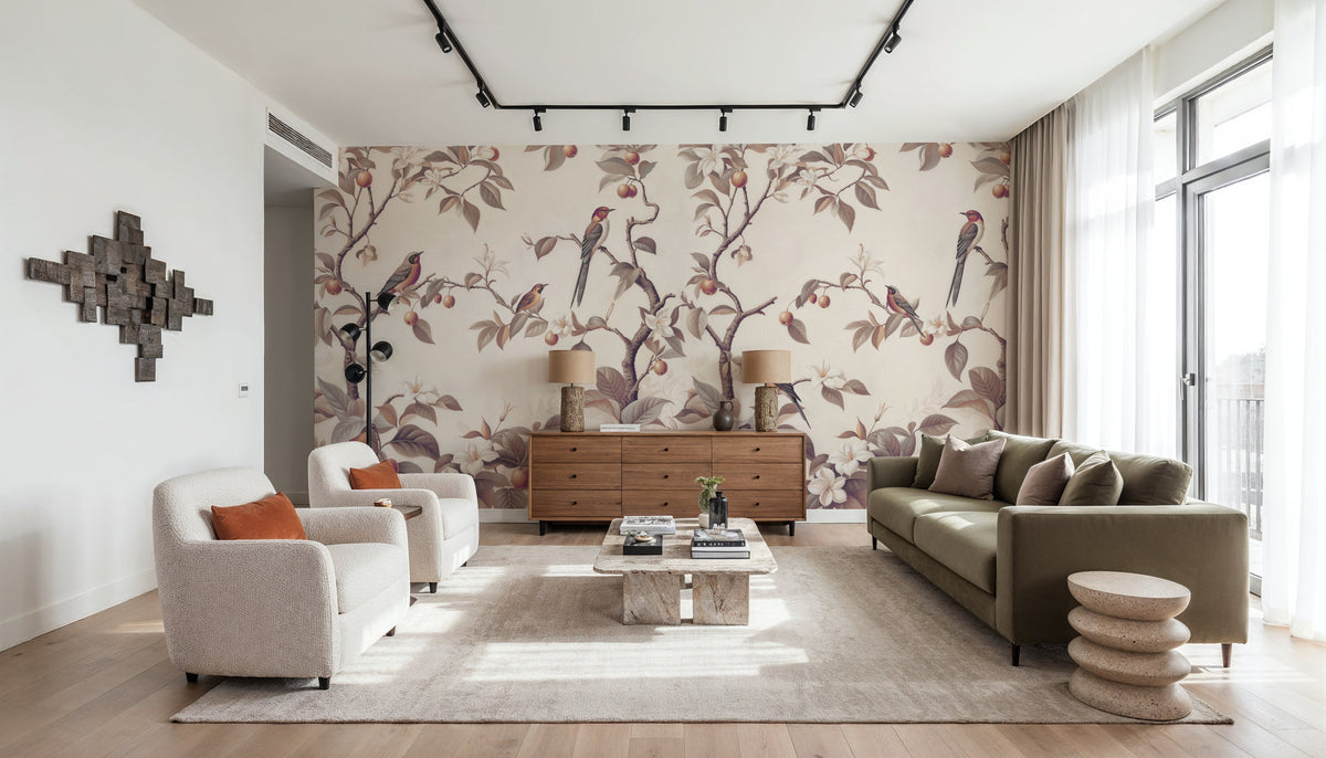 Bird Harmony, Amber Mural Wallpaper - room preview 06