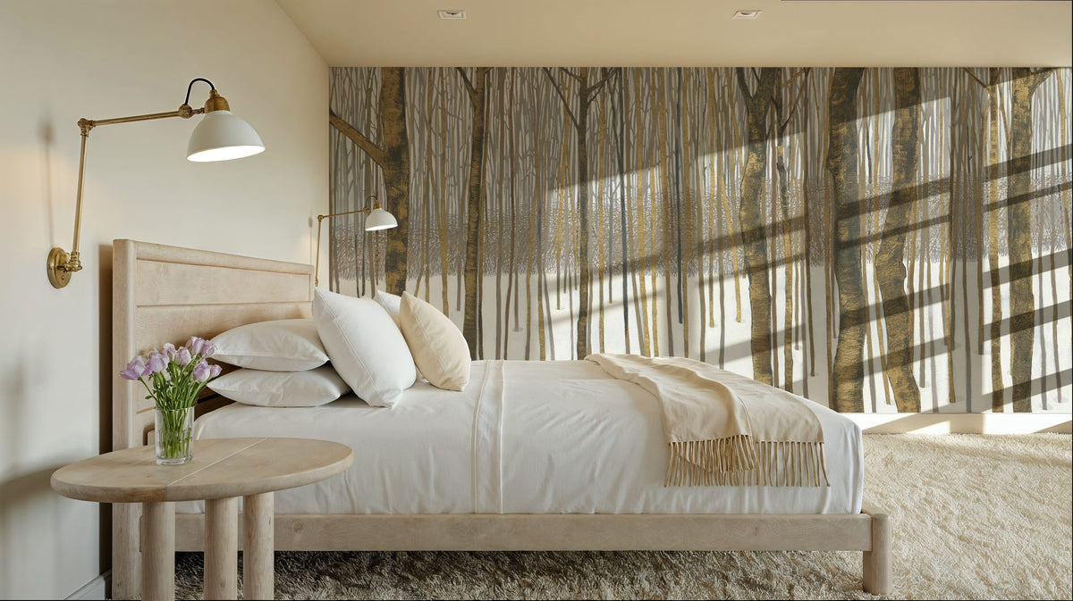 Woods in Winter Gold Mural Wallpaper - room preview 06