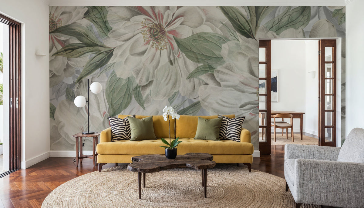 Peony Study - Pearl and Green Mural Wallpaper - room preview 06