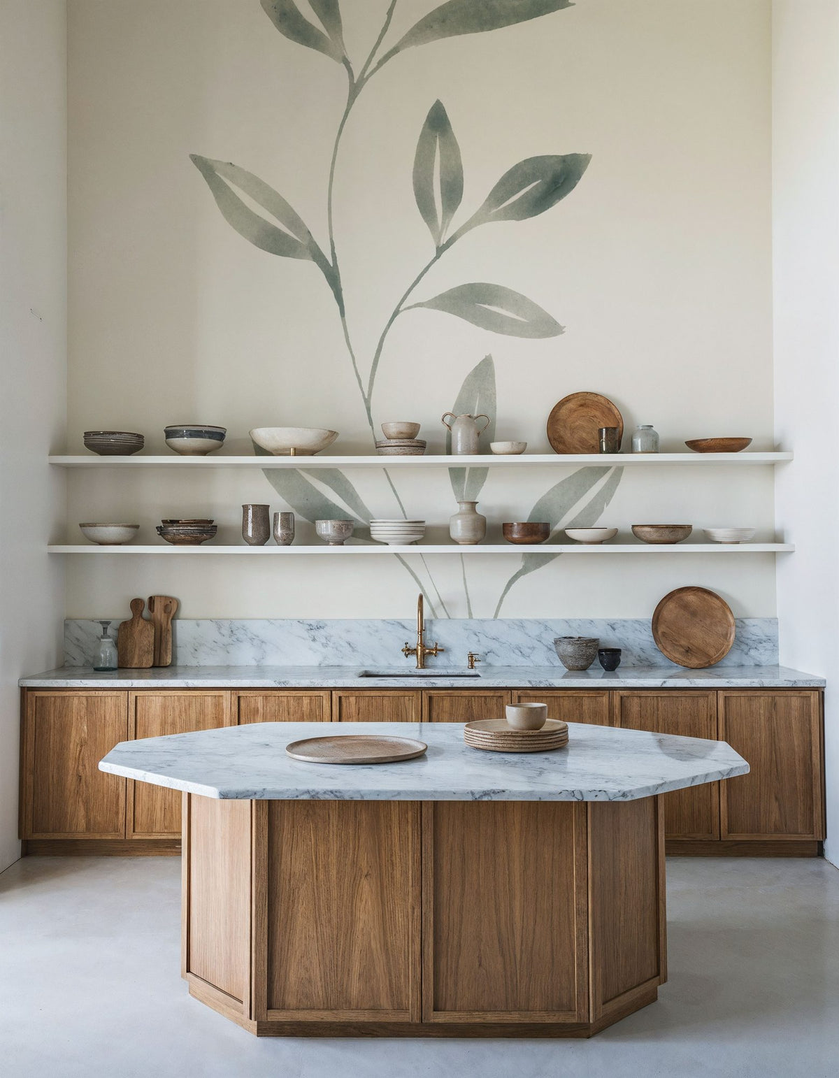 Linen Leaves I Mural Wallpaper - room preview 06