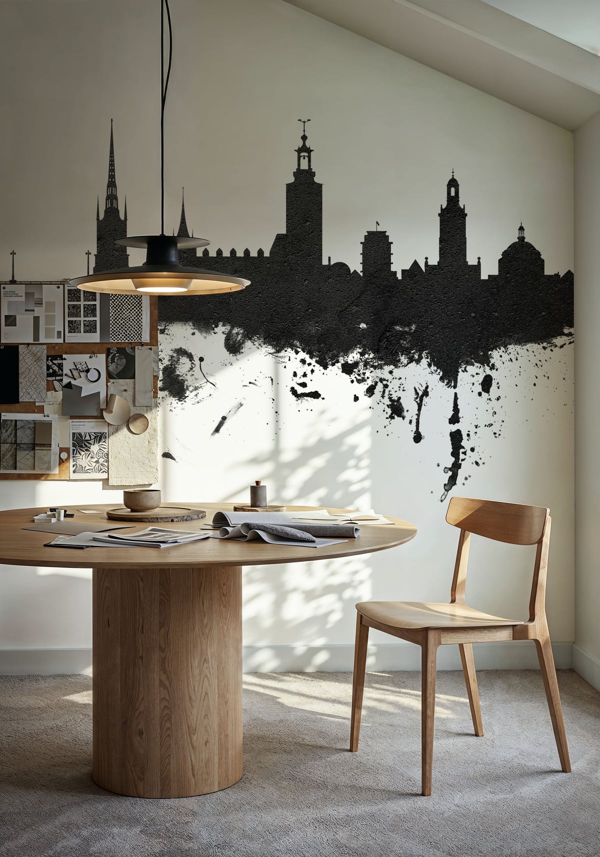 Stockholm Skyline Black & White Mural Wallpaper - room preview 06