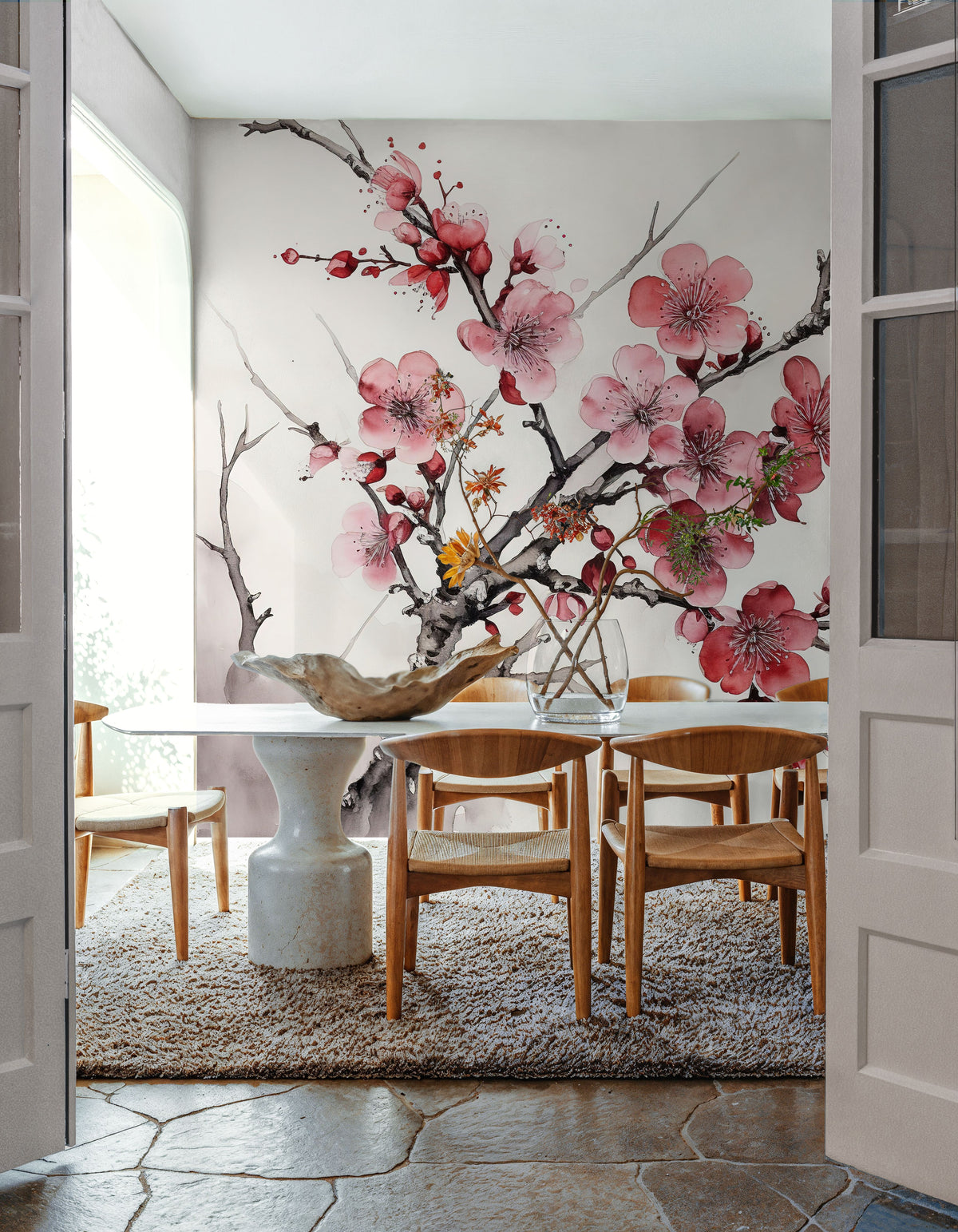 Ink Cherry Blossoms Branches Mural Wallpaper - room preview 06