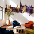 Linz Austria Skyline Purple & Gold Mural Wallpaper - room preview 06