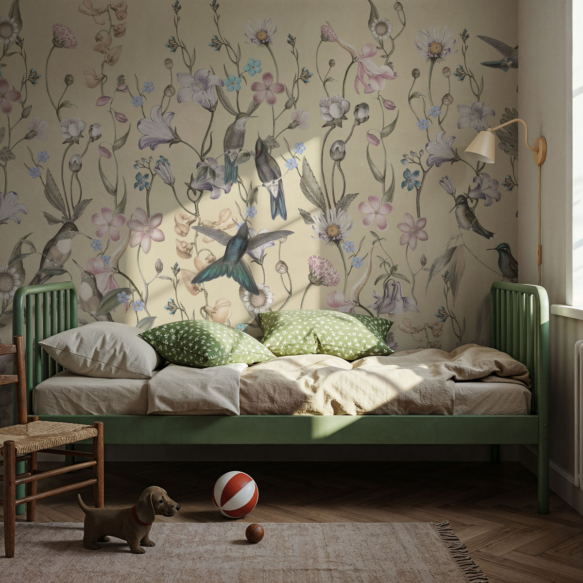 Bird Garden Light Yellow Mural Wallpaper - room preview 06