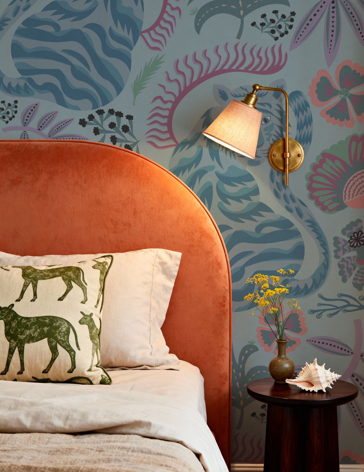 Painterly Tigers Light Blue Mural Wallpaper - room preview 06
