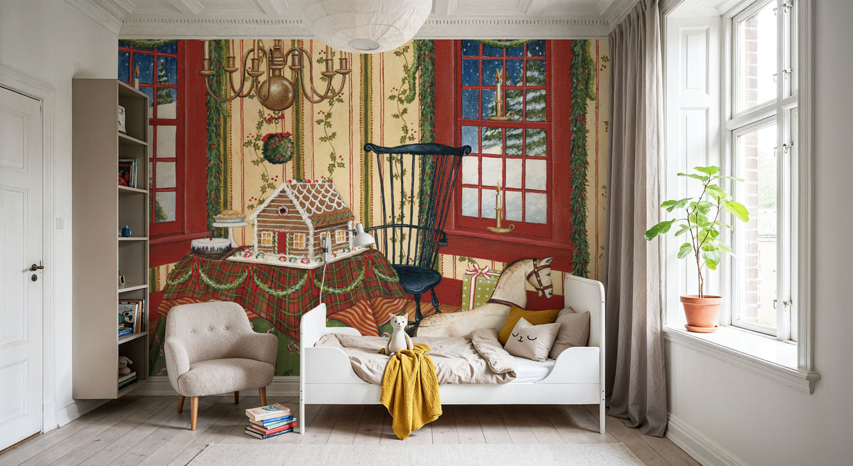 Home For the Holidays III Mural Wallpaper - Red Tone - room preview 06