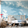 Intaglio Clouds, Washed Demin Mural Wallpaper - room preview 06