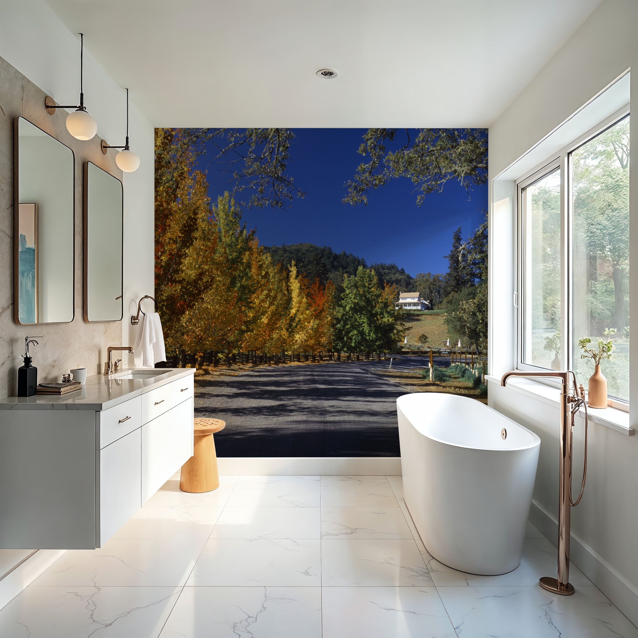 Autumn Vineyard Lane Mural Wallpaper