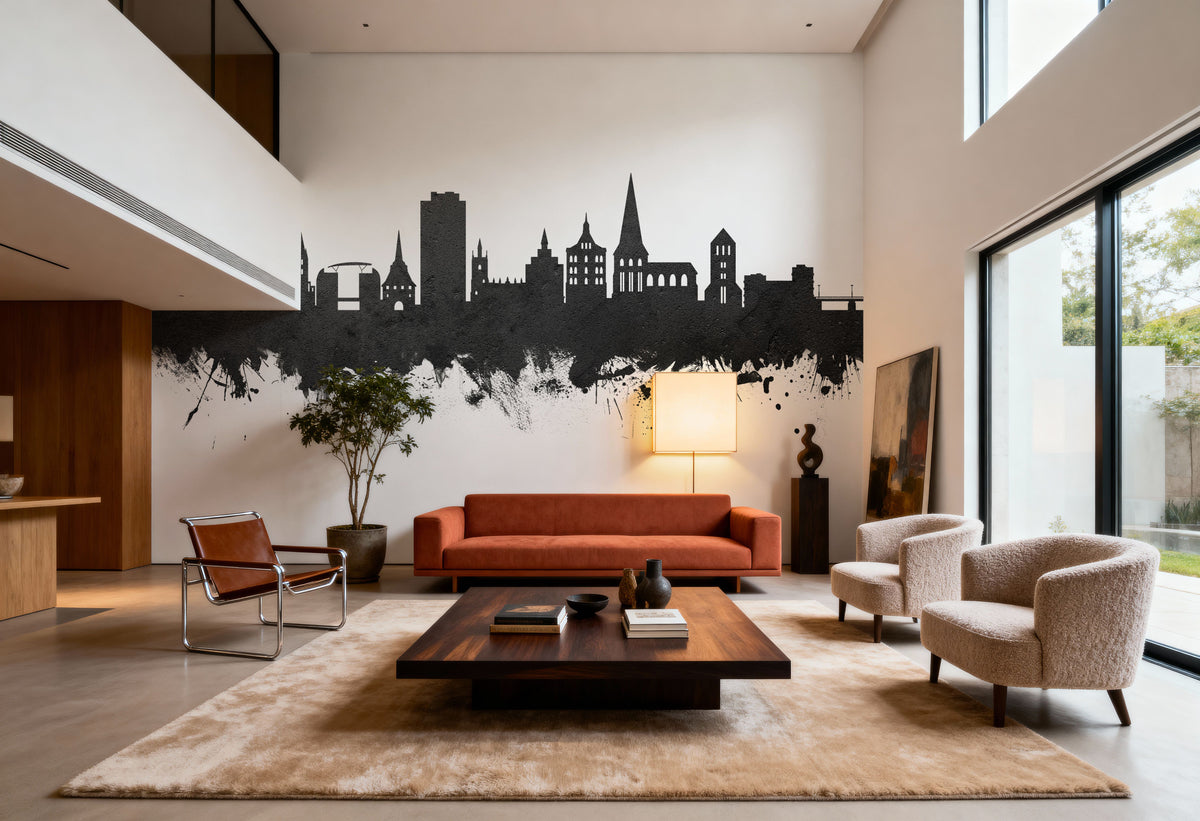Rostock Germnay Skyline Black & White Mural Wallpaper - room preview 06