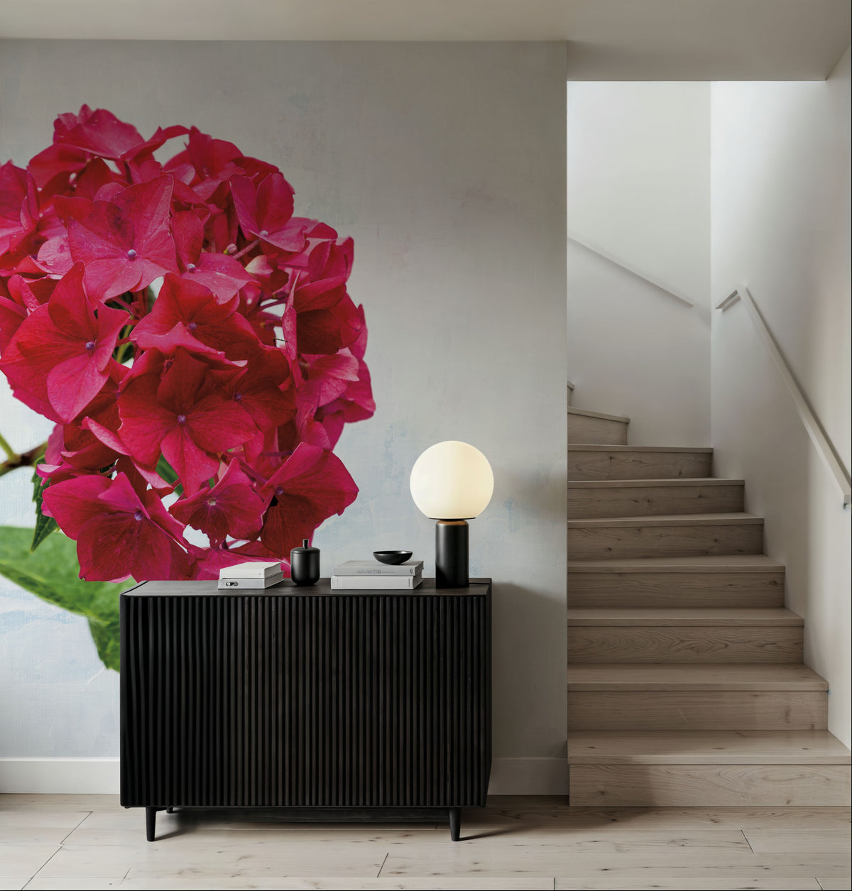 Bright Red Hydrangea Mural Wallpaper - room preview 06