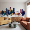 Jacksonville Florida Skyline Blue & Bronze Mural Wallpaper - room preview 06