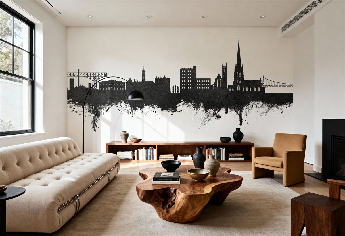 Warrington England Skyline Black & White Mural Wallpaper - room preview 06