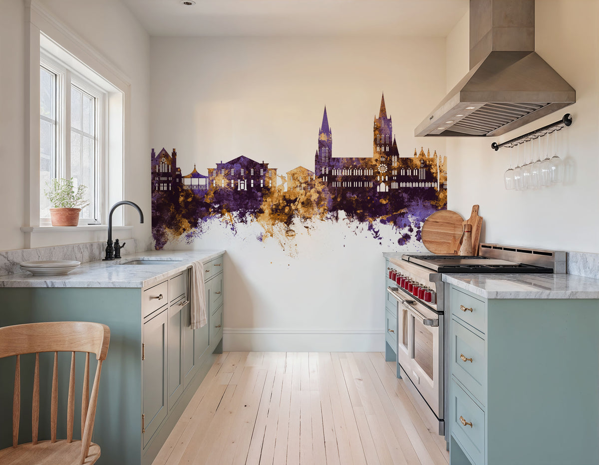 Truro England Skyline Purple & Gold Mural Wallpaper - room preview 06
