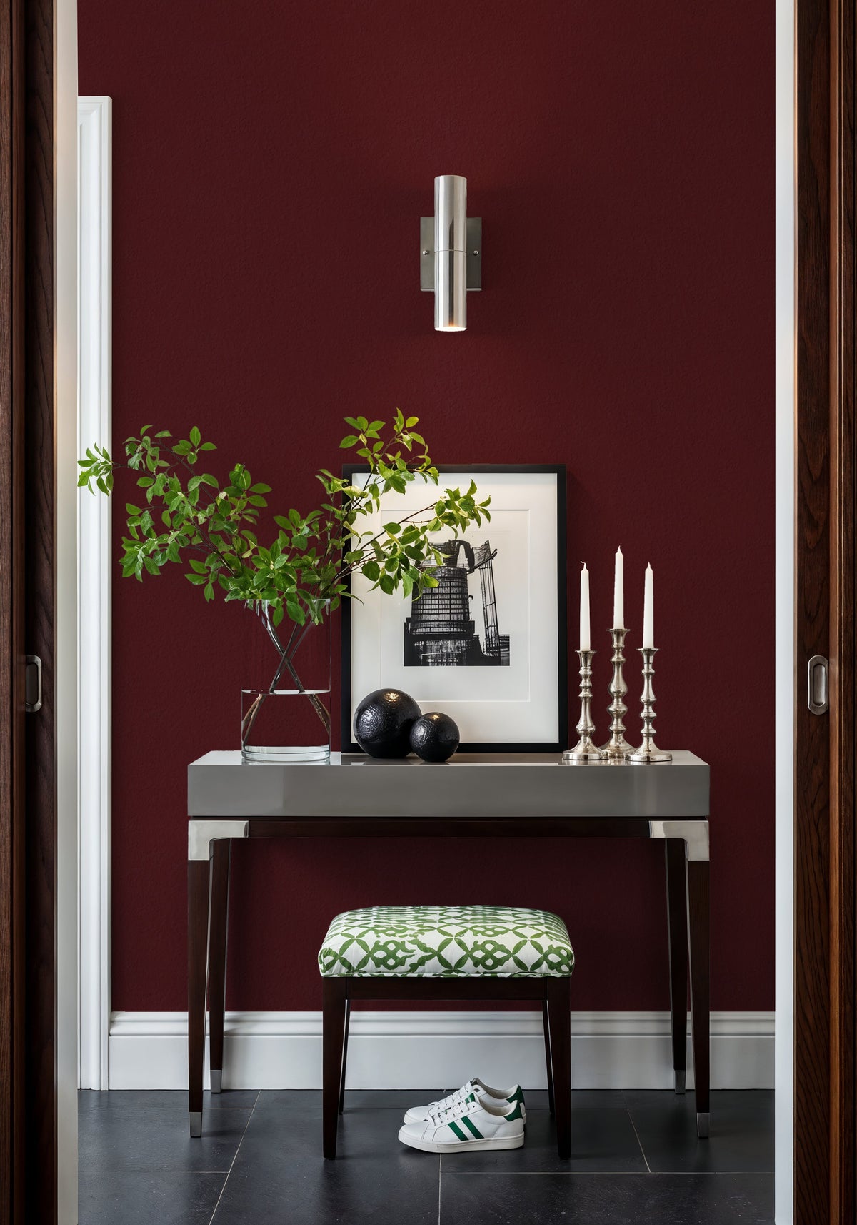 Faux Sand Stucco Finish, Burgundy Mural Wallpaper - room preview 06