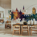 Zaragoza Spain Skyline Blue & Bronze Mural Wallpaper - room preview 06