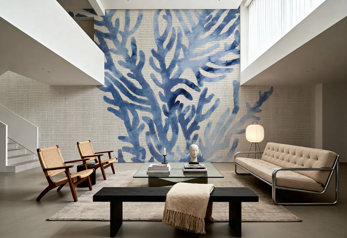 Shibori Coral I on Linen Mural Wallpaper - room preview 06