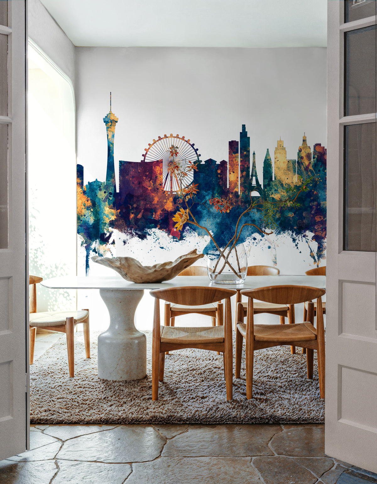 Las Vegas Nevada Skyline Blue & Bronze Mural Wallpaper - room preview 06
