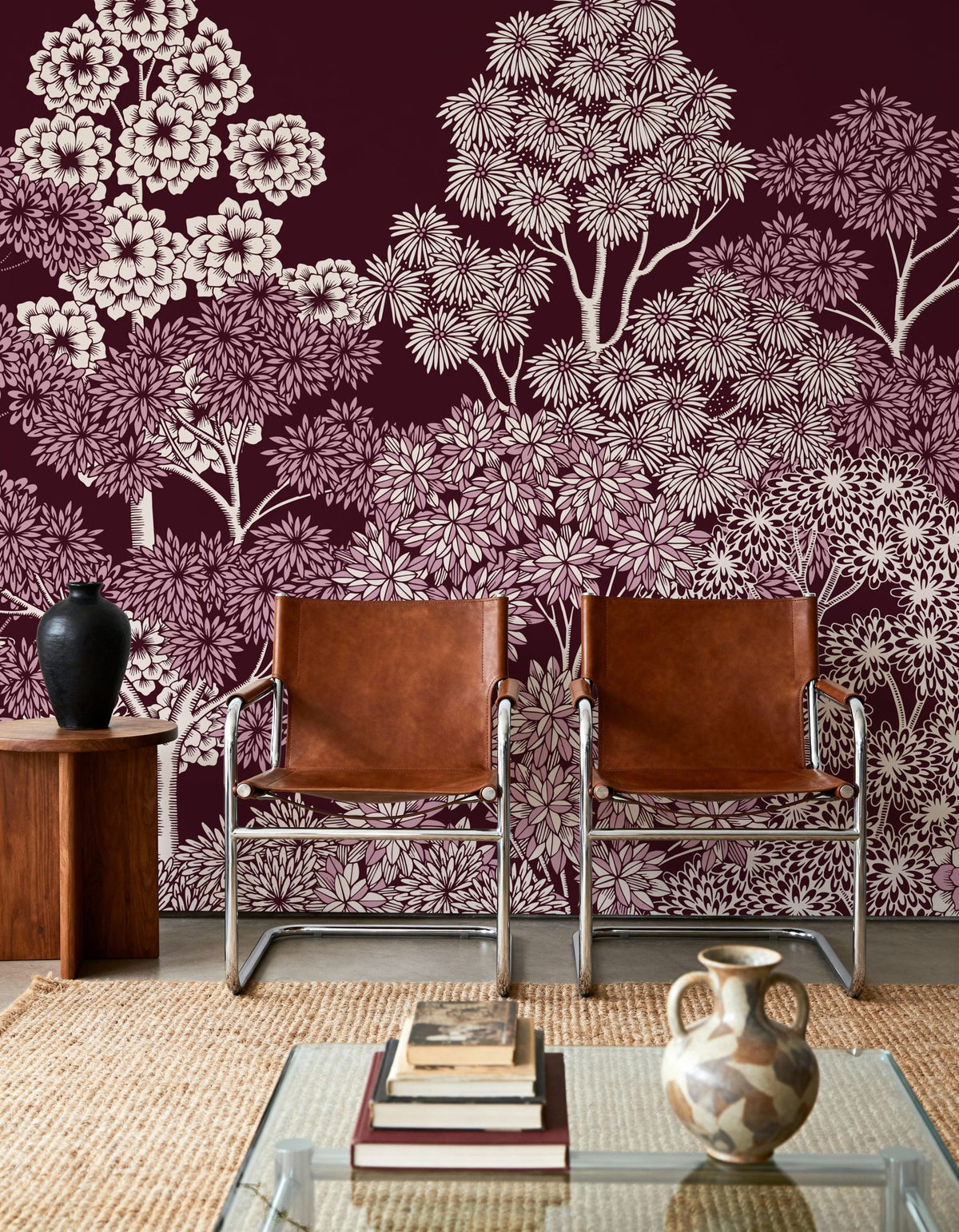 Overleaf Woodland, Burgundy Mural Wallpaper - room preview 06