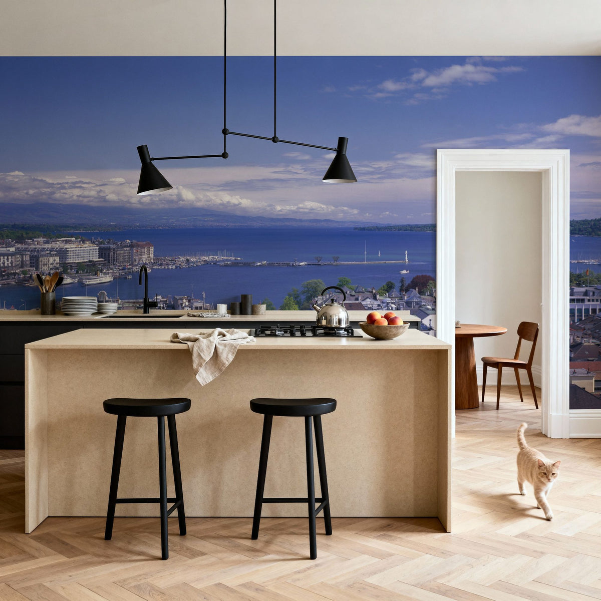 Lakeside Skyline Mural Wallpaper - room preview 06