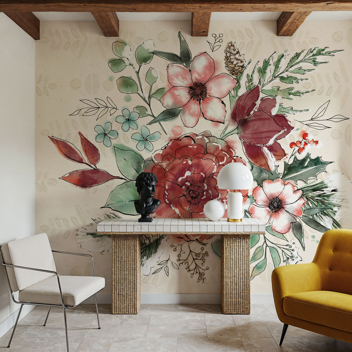 Festive Blooms VI Mural Wallpaper - room preview 06
