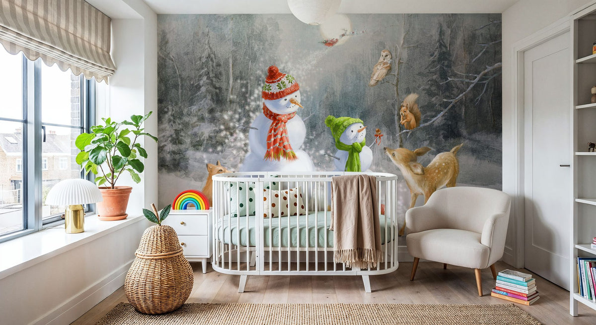 Woodland Snowmen Mural Wallpaper - room preview 06
