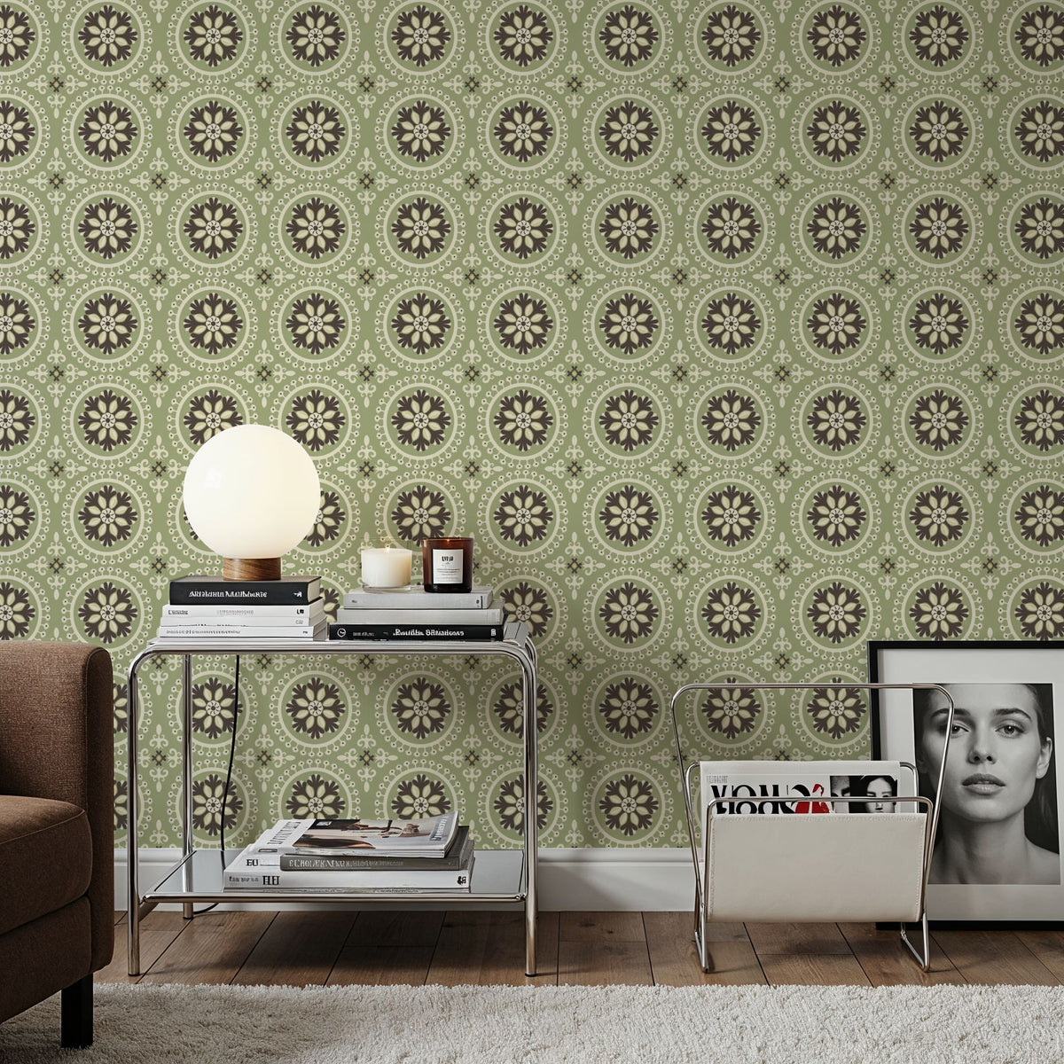 Geo Floral, Pistachio Mural Wallpaper - room preview 06