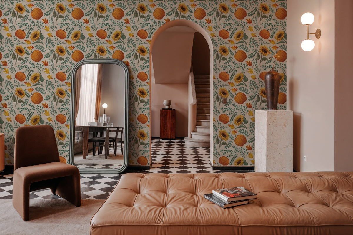Pumpkin Harvest White Mural Wallpaper - room preview 06