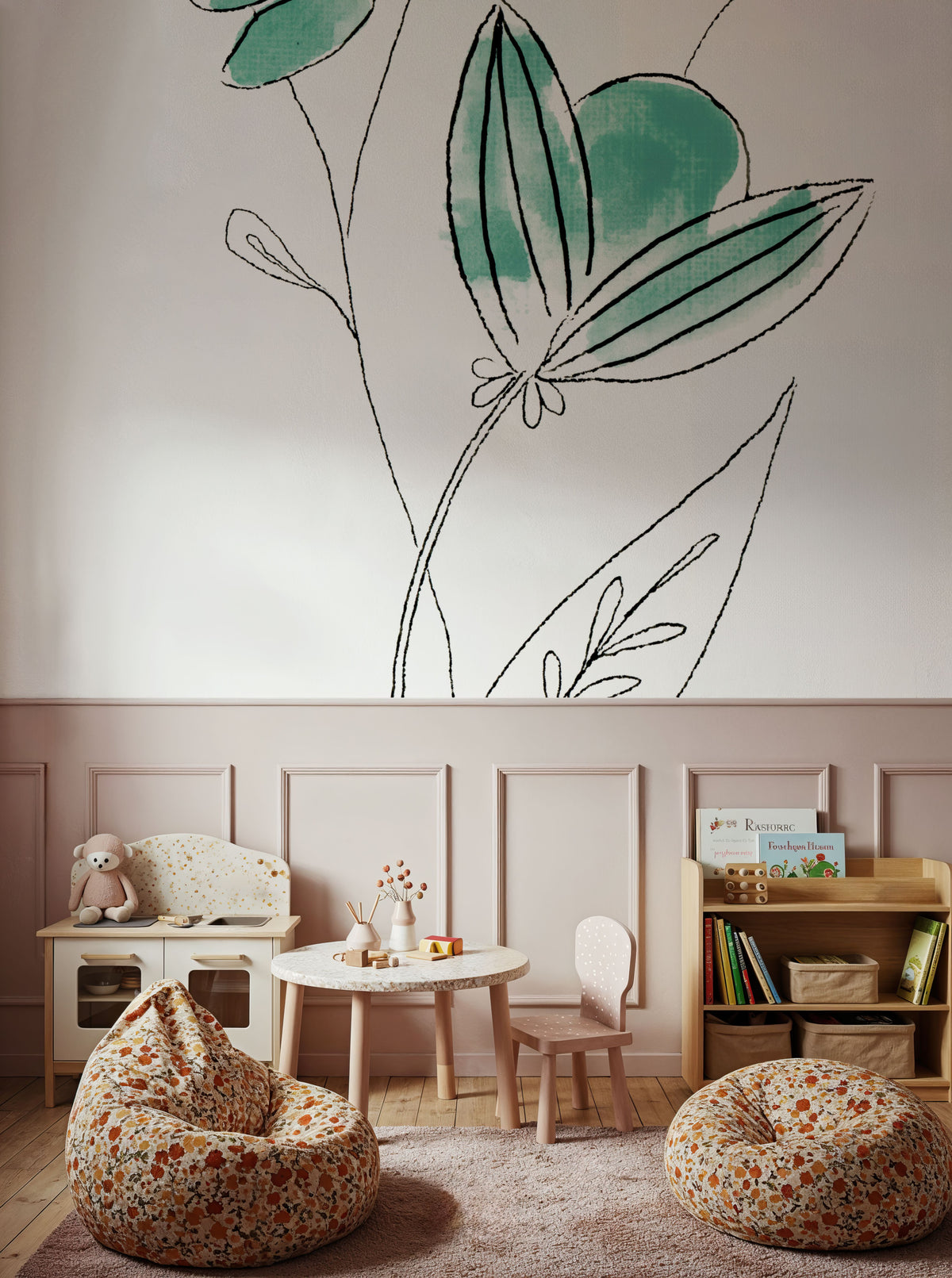 Line Flower V Mural Wallpaper - room preview 06