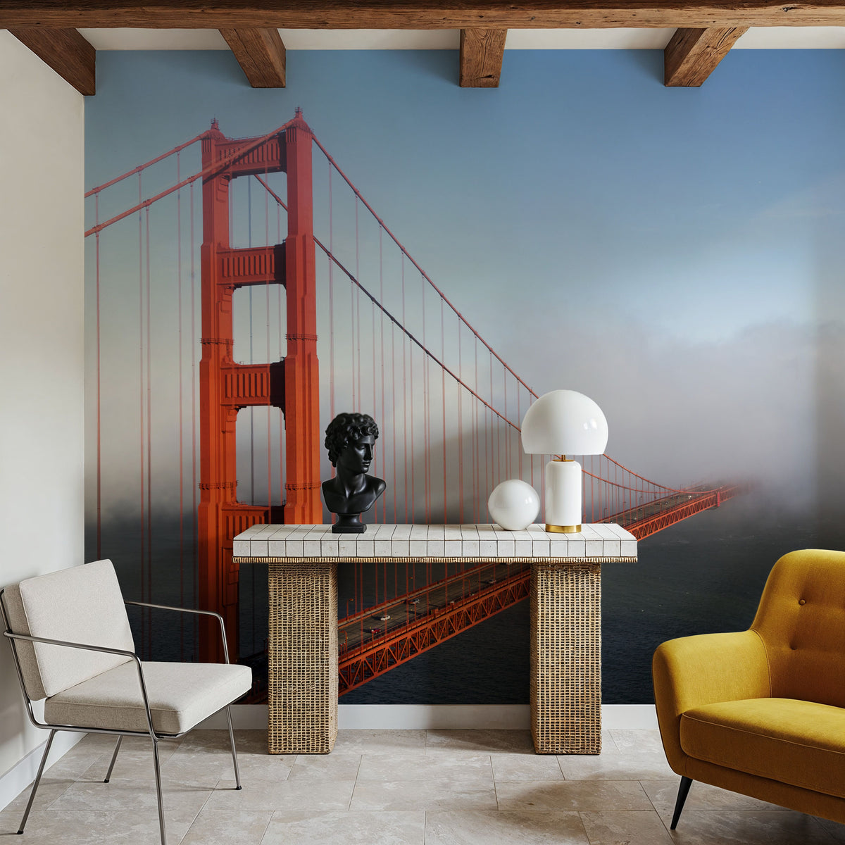 Golden Gate Bridge Mural Wallpaper - Neutral Tone - room preview 06