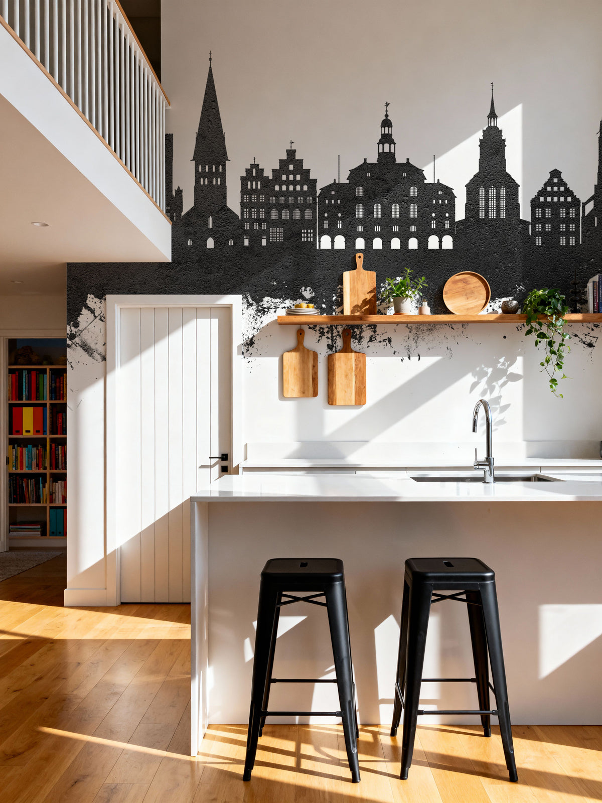 Lüneburg Germany Skyline Black & White Mural Wallpaper - room preview 06