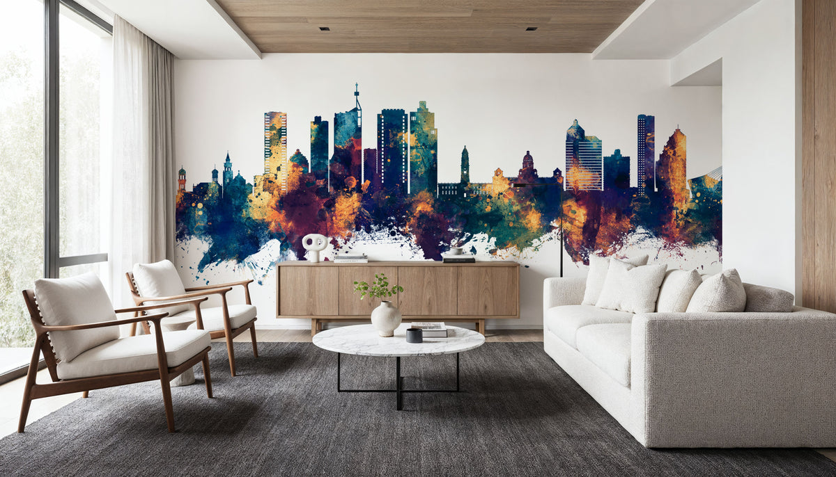 Durban South Africa Skyline Blue & Bronze Mural Wallpaper - room preview 06