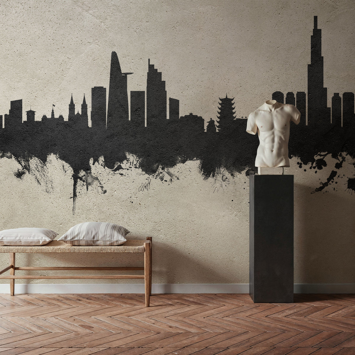 Ho Chi Minh City Vietnam Skyline Concrete Mural Wallpaper - room preview 06