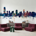 Jersey City New York Skyline Blue & Bronze Mural Wallpaper - room preview 06