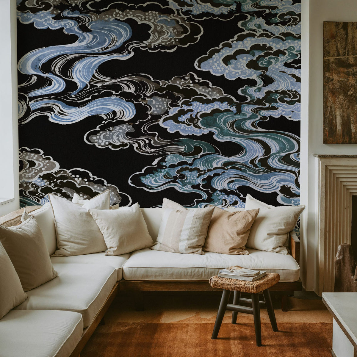 Ukiyo-e Clouds, Midnight Mural Wallpaper - room preview 06