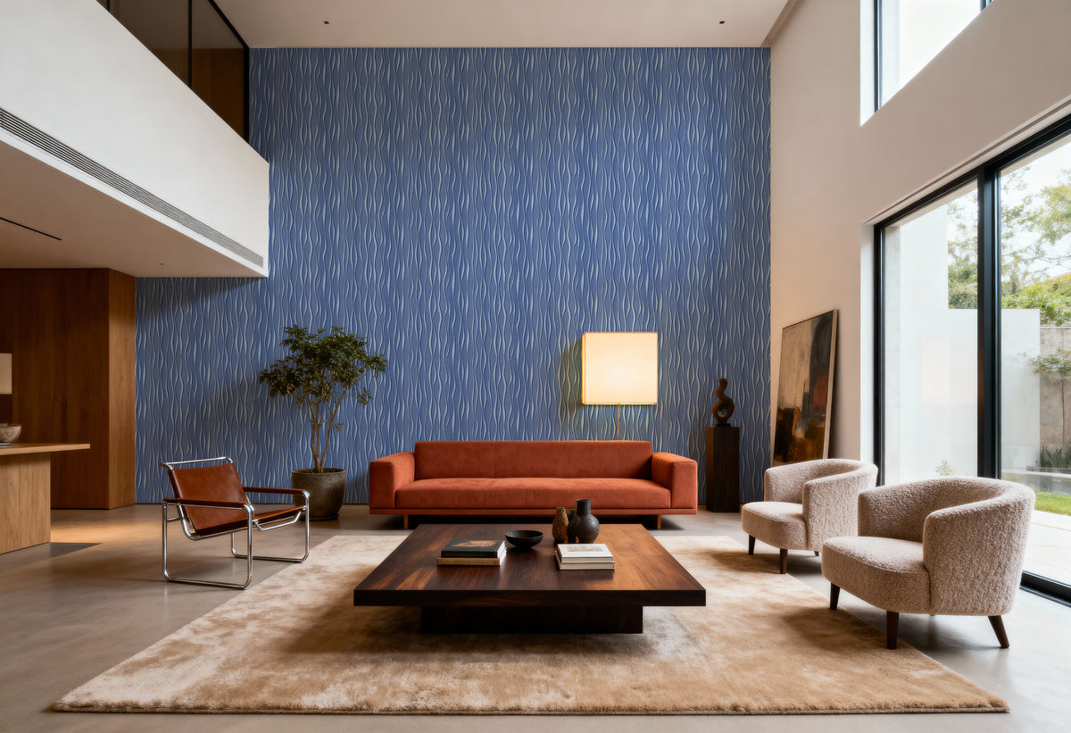 Swaying Lines, Indigo Mural Wallpaper - room preview 06
