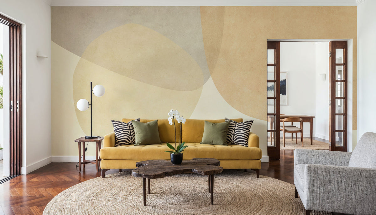 Embracing Shapes, Butter Yellow Mural Wallpaper - room preview 06