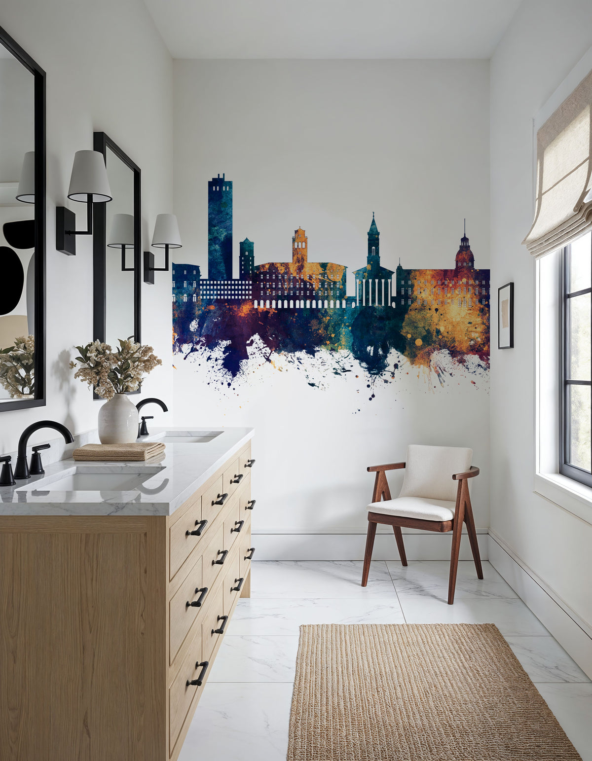 Karlsruhe Germany Skyline Blue & Bronze Mural Wallpaper - room preview 06
