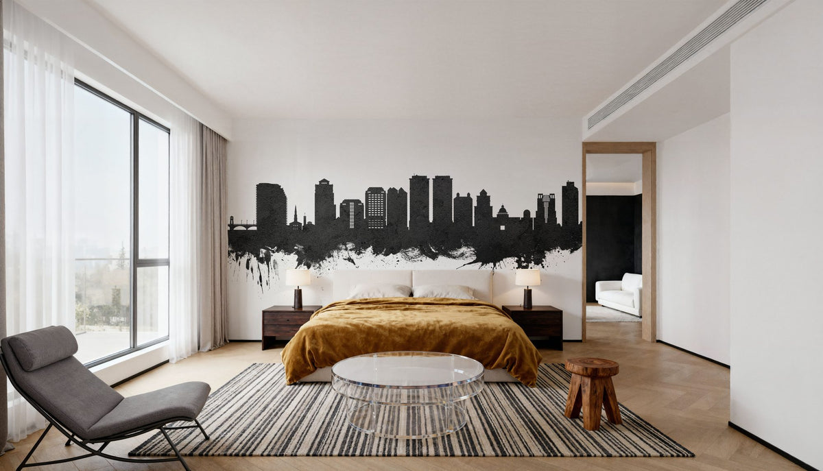 West Palm Beach Florida Skyline Black & White Mural Wallpaper - room preview 06