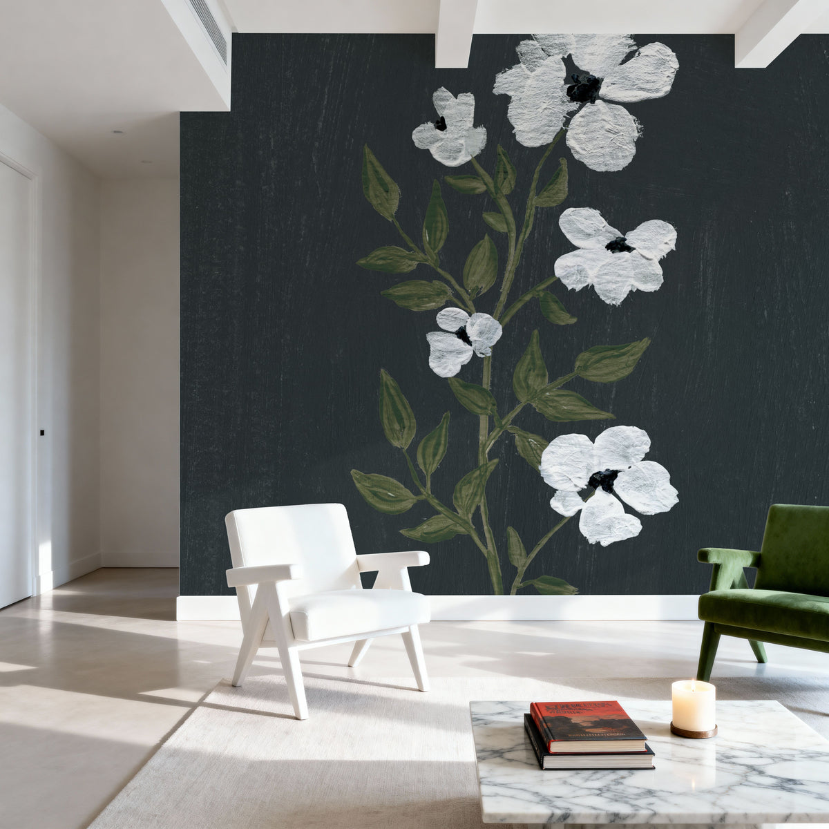 Pretty Little Flower III Black Mural Wallpaper - room preview 06