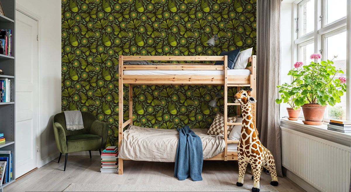 Papillion II, Avocado Green Mural Wallpaper - room preview 06