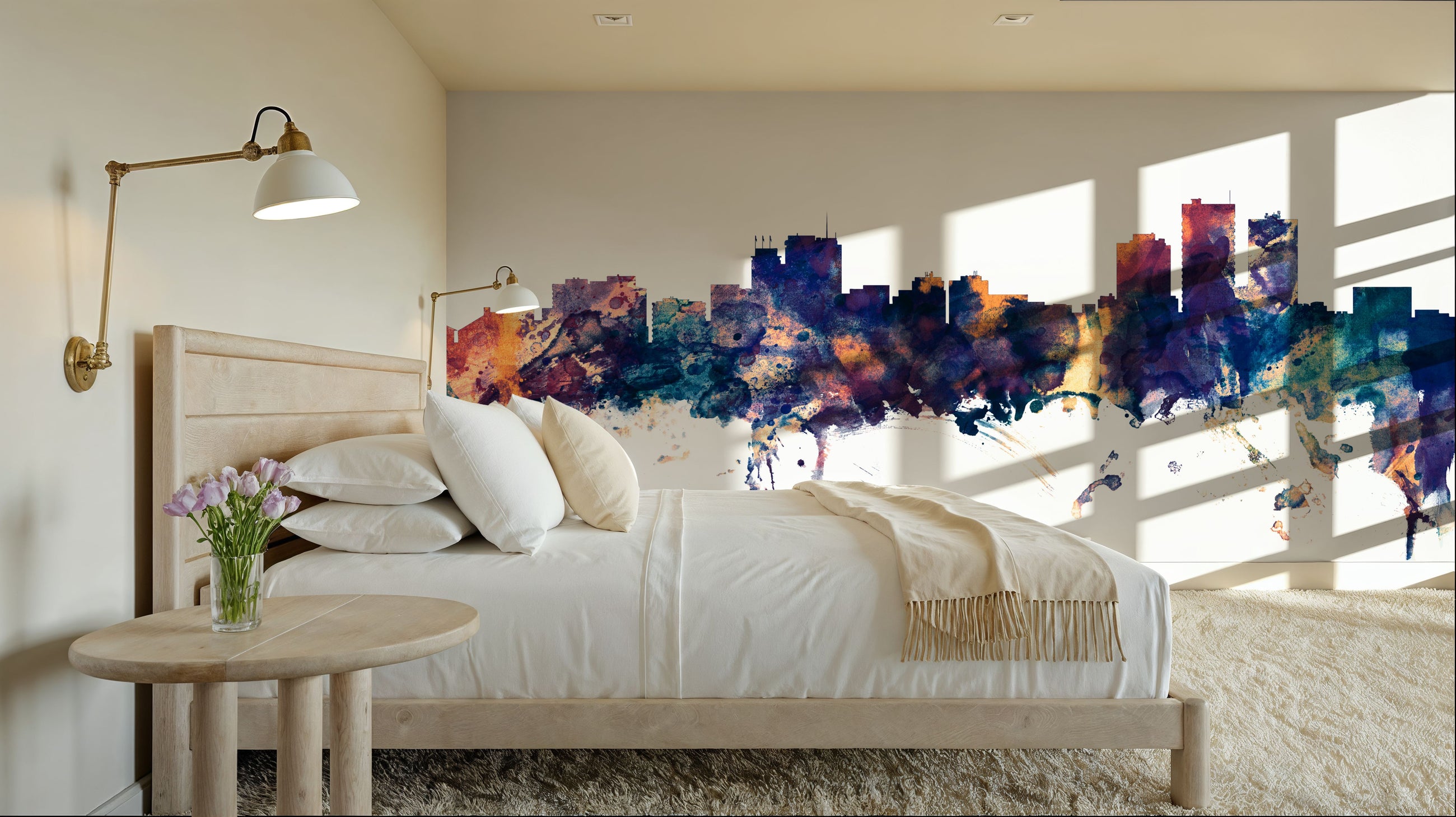 Anchorage Alaska Skyline Blue & Bronze Mural Wallpaper