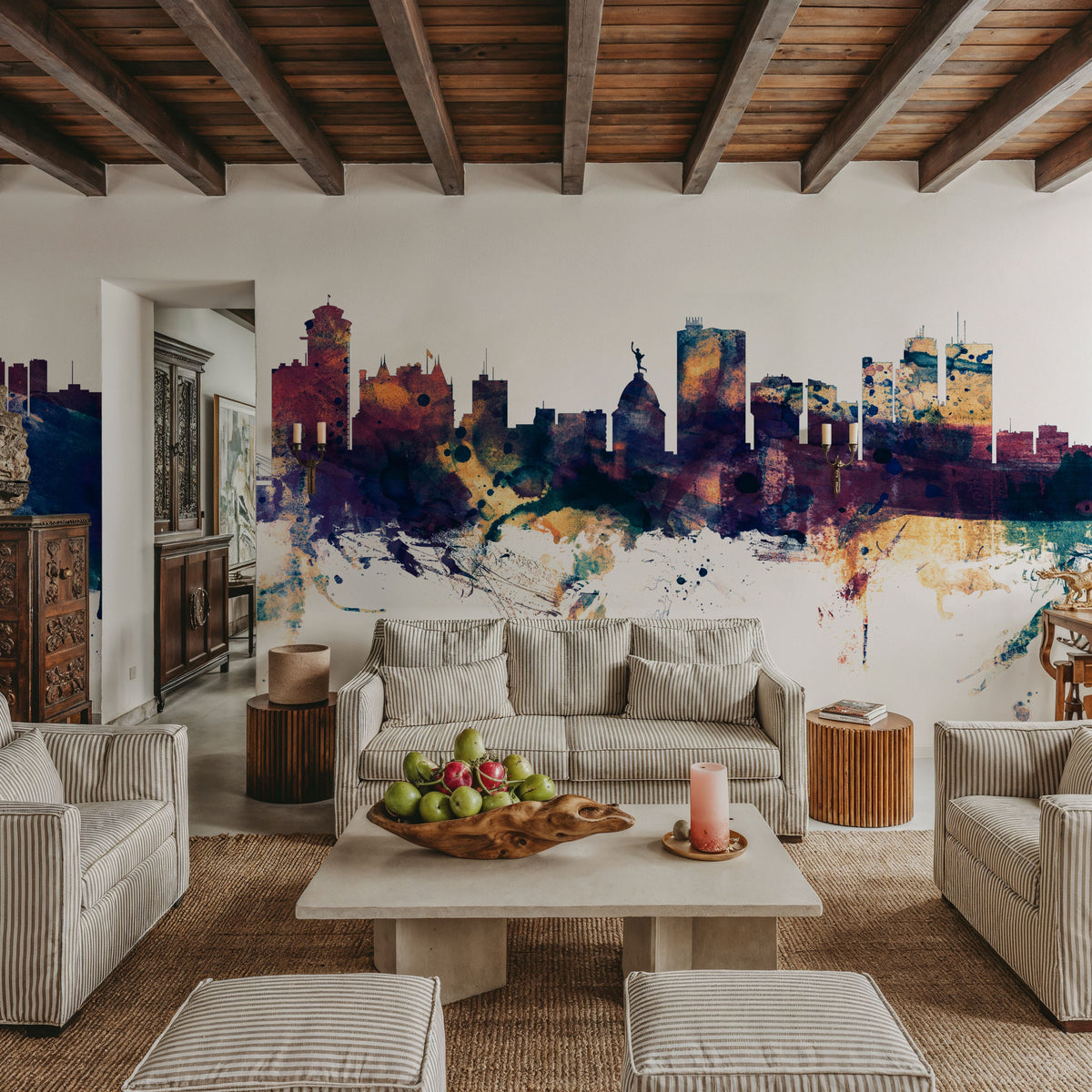 Winnipeg Canada Skyline Blue & Bronze Mural Wallpaper - room preview 06